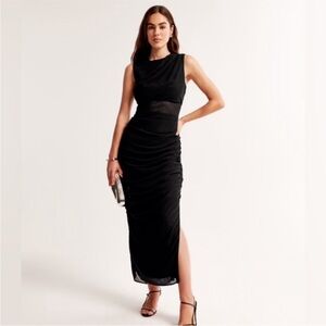 NWT Abercrombie & Fitch Black Draped Sheer Waist Maxi Dress Size XXS